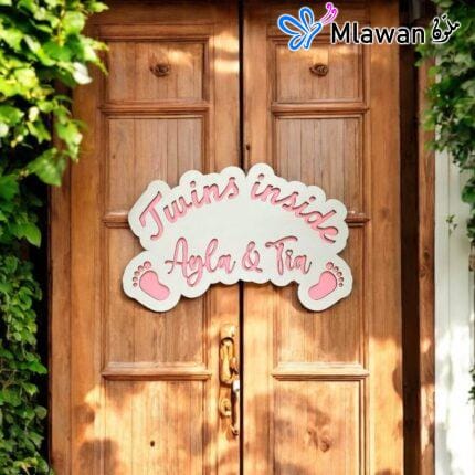 Personalized wooden door sign for twins