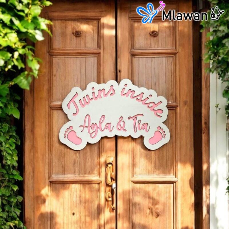 Personalized wooden door sign for twins