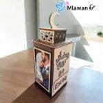 Ramadan wooden lantern with a personalized photo slot and LED lighting