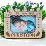 Personalized baby announcement photo frame with birth details engraving