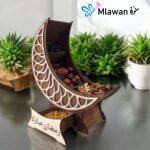 Ramadan Crescent Wooden Box with Premium Nuts and Dried Fruits