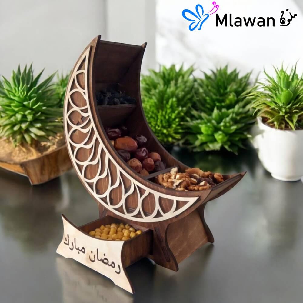 Ramadan Crescent Wooden Box with Premium Nuts and Dried Fruits Ramadan Crescent Wooden Box with Premium Nuts and Dried Fruits