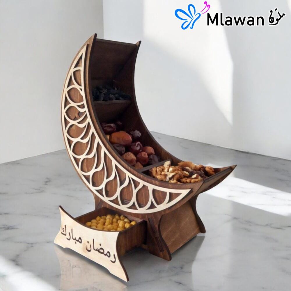 Wooden Crescent Gift Box for Ramadan Treats Wooden Crescent Gift Box for Ramadan Treats