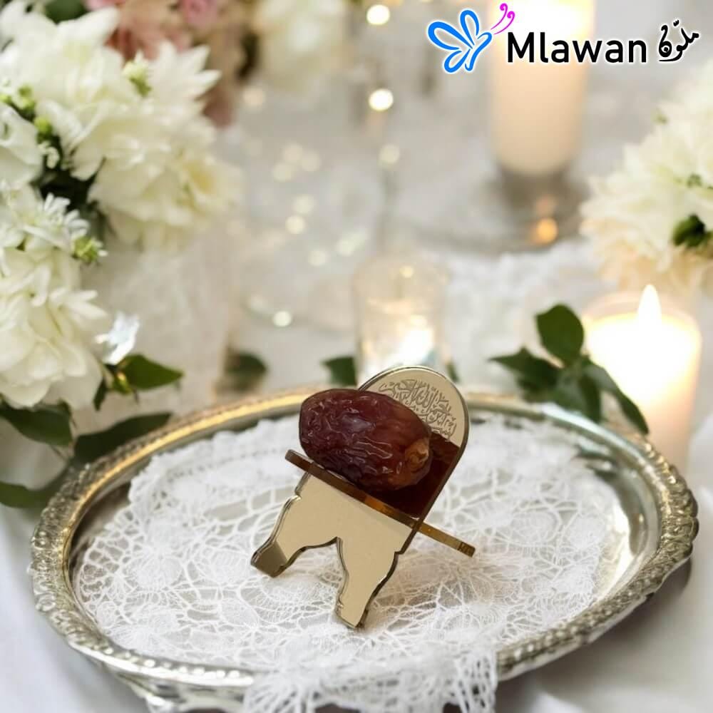 Golden Mirror Acrylic Date Stand for Ramadan Iftar Table Decor Golden Mirror Acrylic Date Stand for Ramadan Iftar Table Decor