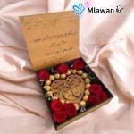 customized wooden heart stand with floral design and ring holder