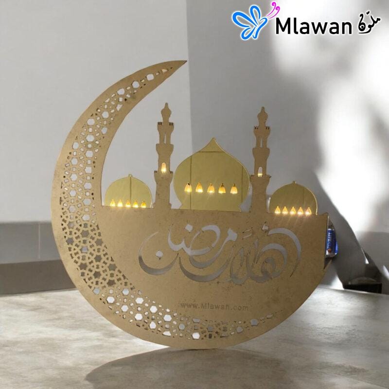 large golden crescent moon ramadan celebration