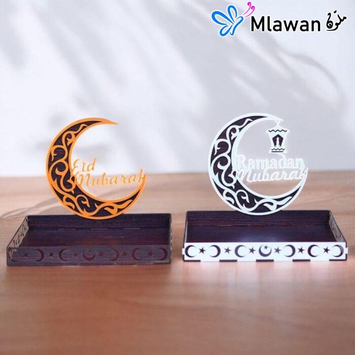 صينية تقديم رمضانية بتصميم نجوم وهلال مع عبارة رمضان مبارك