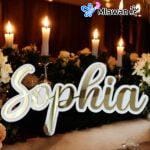 golden name sign for wedding decor