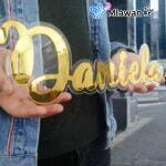 golden mirror name sign with clear background