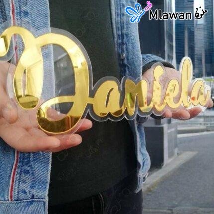 golden mirror name sign with clear background
