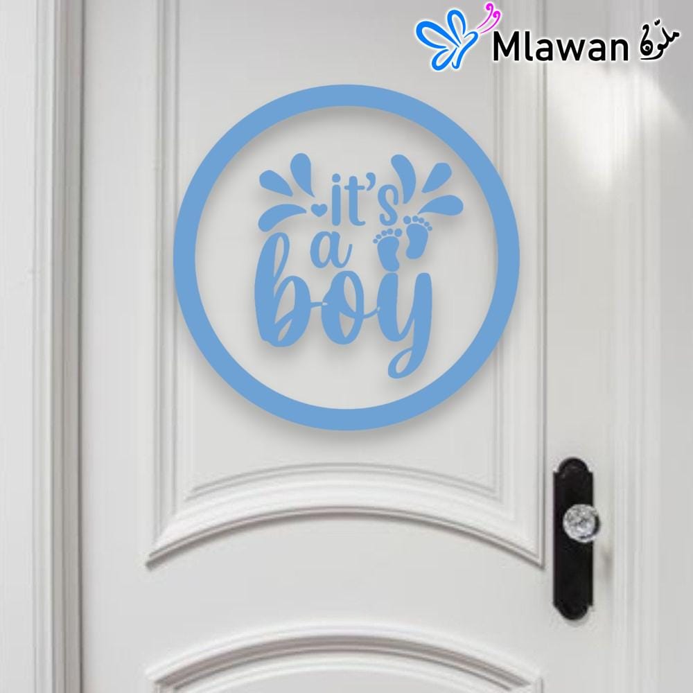 Its a Boy Door Sign for baby boy arrival announcement blue boy door sign hanging on white wooden door