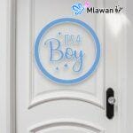 Stylish boy baby shower door decoration with blue and white balloons for a memorable celebration