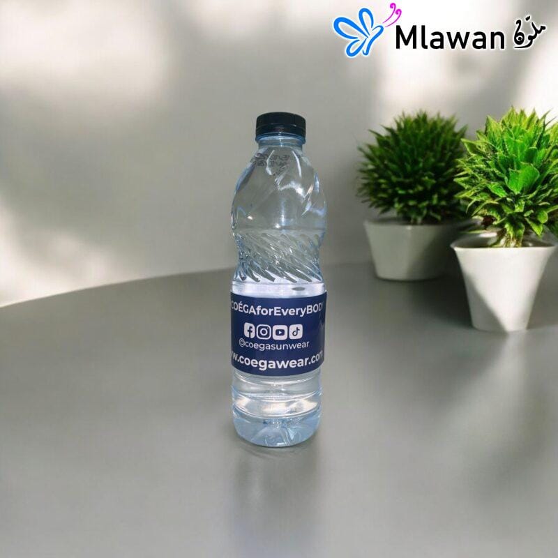 Custom sticker label on water bottle for event promotion in Dubai