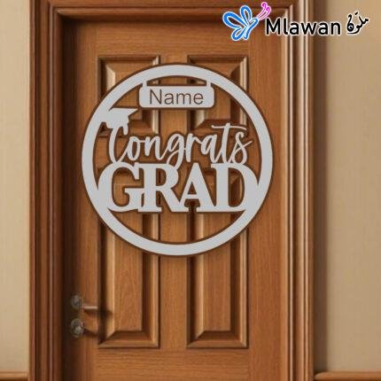 Custom graduation door sign with "Congrats Grad"