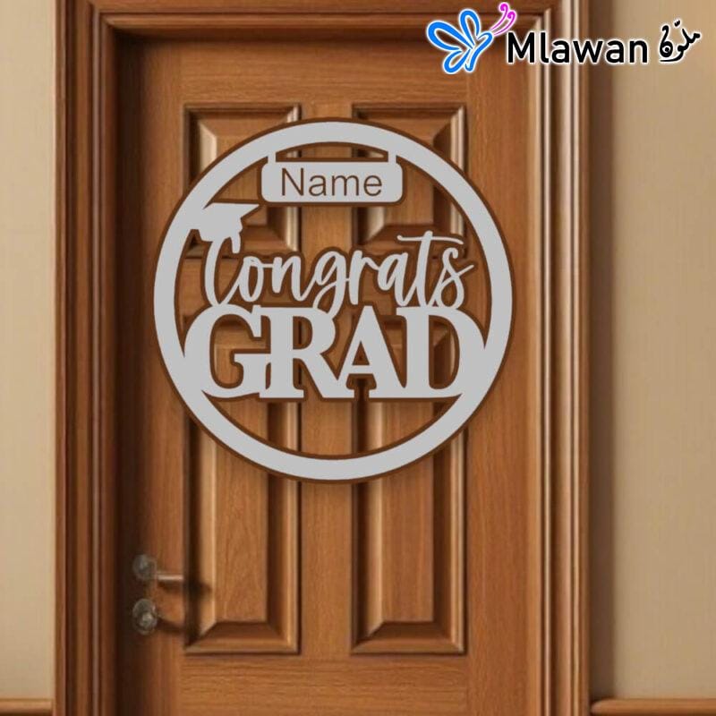 Custom graduation door sign with "Congrats Grad"