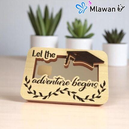 Custom engraved wooden gift card holder for graduation
