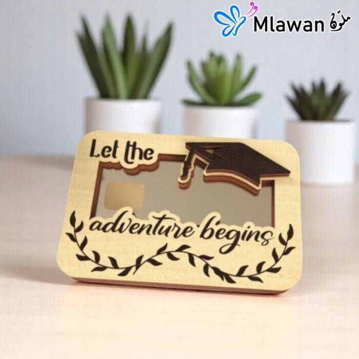 Custom engraved wooden gift card holder for graduation