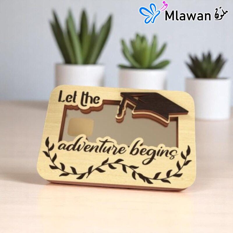 Custom engraved wooden gift card holder for graduation
