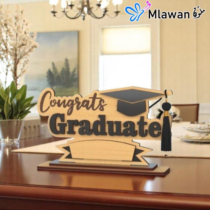 Custom engraved wooden graduation trophy in Dubai with personalized message