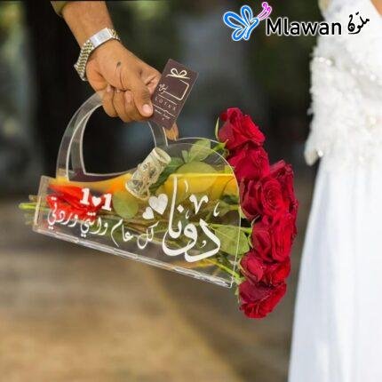 حقيبة أكريليك شفافة للزهورحقيبة هدايا فاخرة أنيقةتوزيعات حقيبة أكريليك شفافة