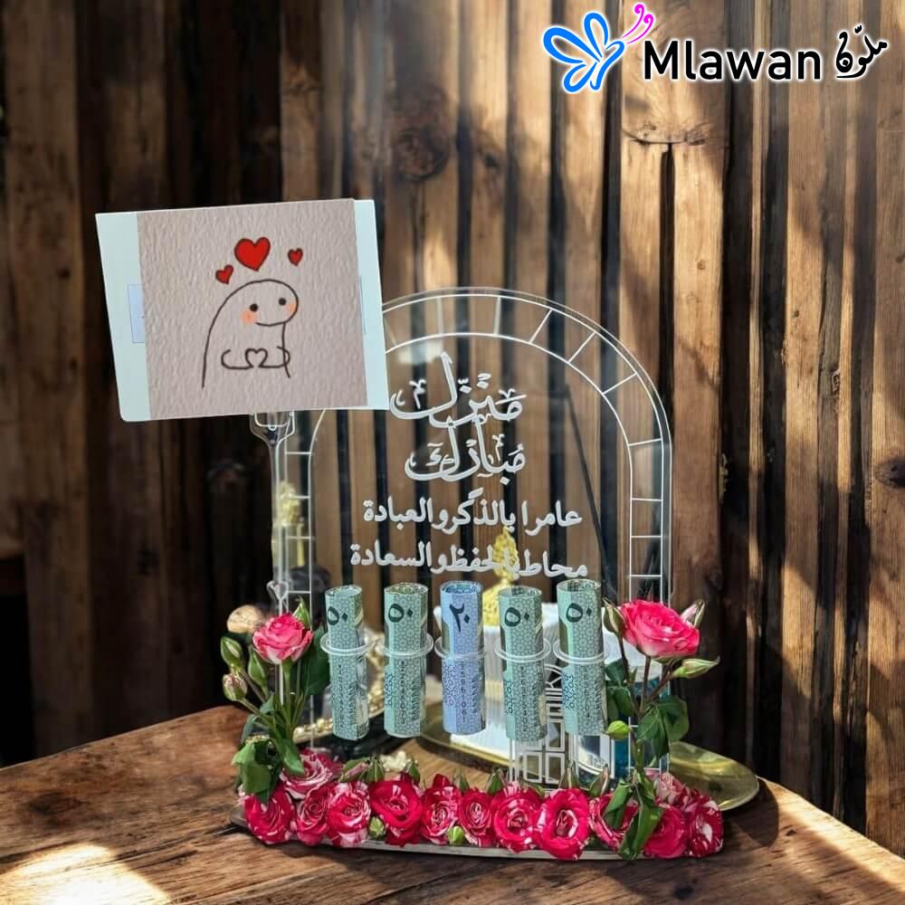 4692 (1) Elegant Acrylic Money Box Flower Stand Luxury Gift with Fresh Blooms