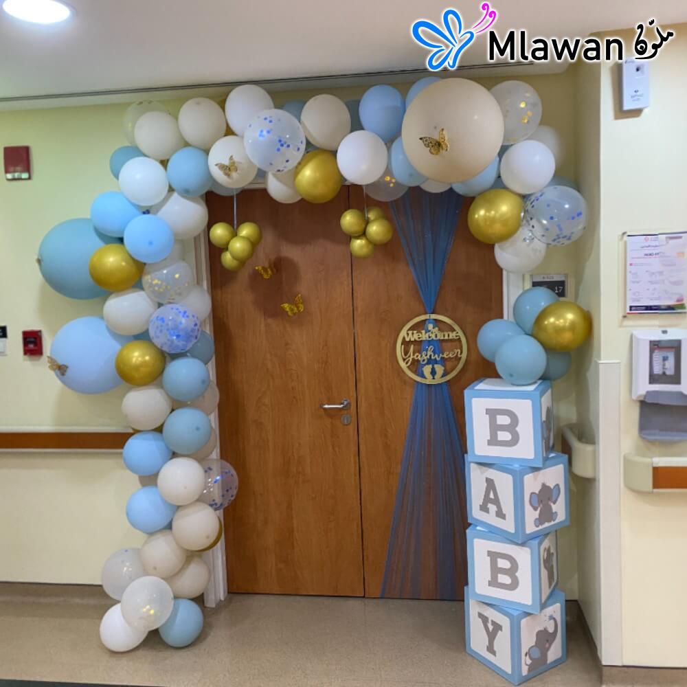 4700-15 (4) Welcome Baby Boy Al Zahra Hospital Room Decoration Newborn Balloon Decor