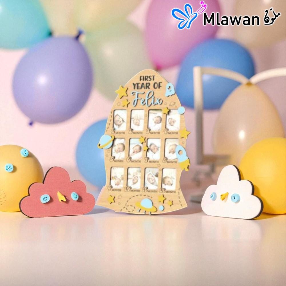 4702 (9) Baby first year photo frame collage - Keepsake picture frames.