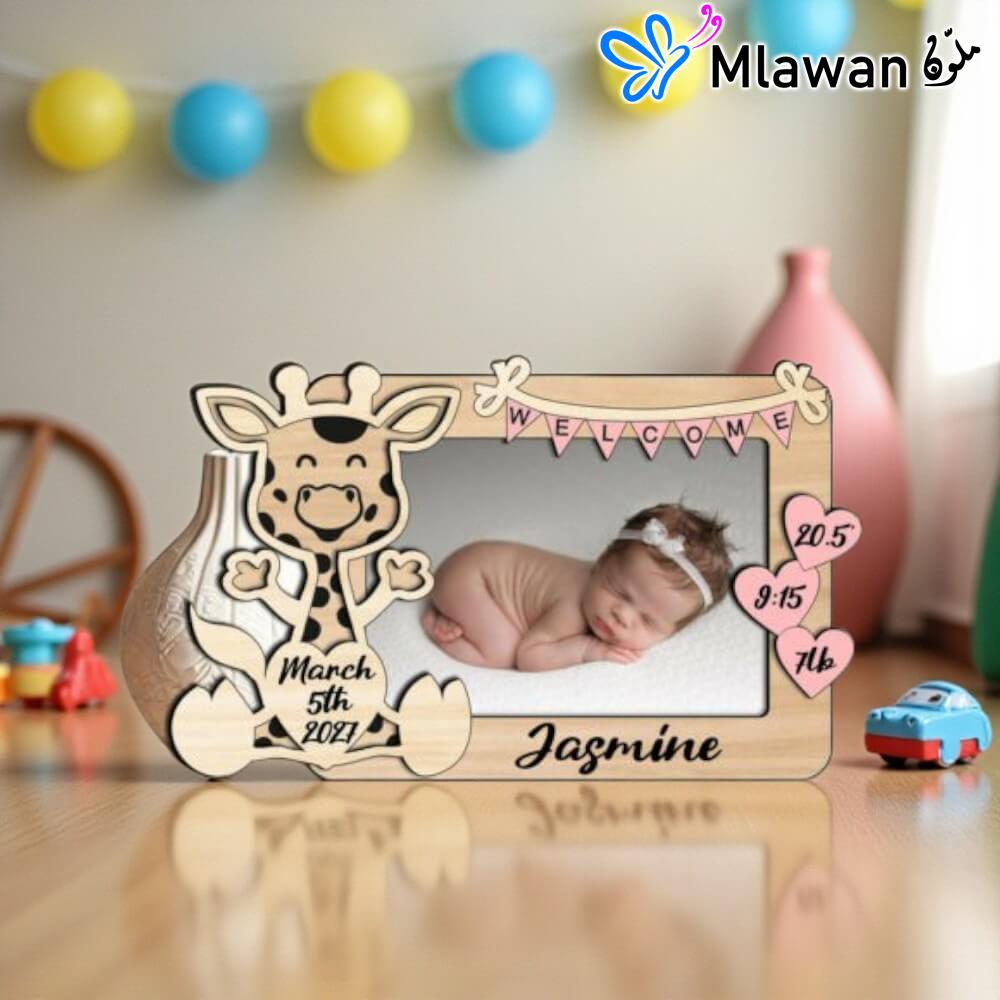 4729 (2) Personalized Wooden Baby Photo Frame Newborn Announcement gift
