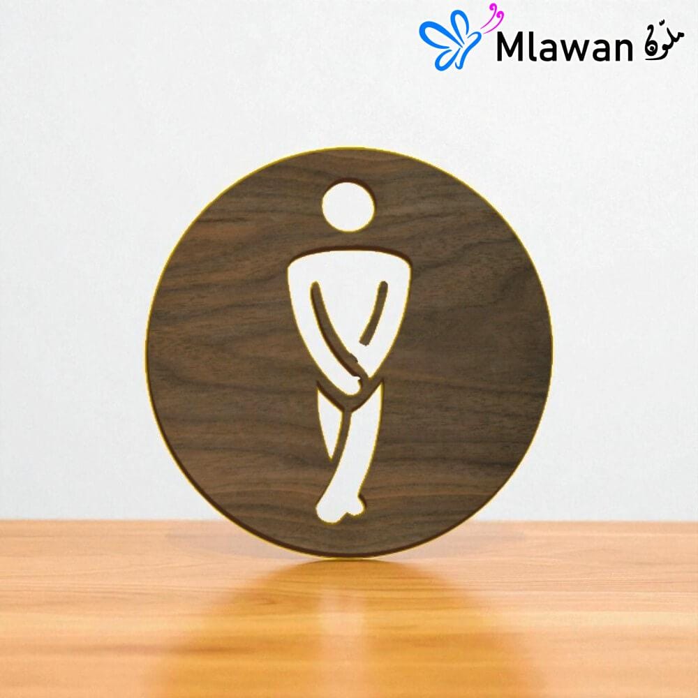 4734 (2) Stylish restroom sign guides business guests.