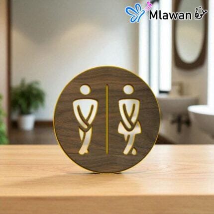 علامة باب حمام خشبية تصميم أنيق يعزز ديكور الحمام