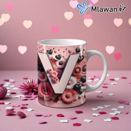 Personalized letter V ceramic magic mug.