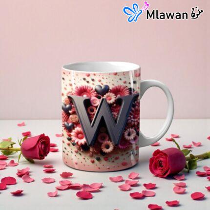 Letter W mug Valentine giftPersonalized Letter W coffee mugChic Letter W Valentine mug