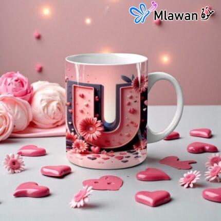 Personalized letter U magic coffee mug.