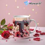 Personalized letter T magic mug Valentine gift.