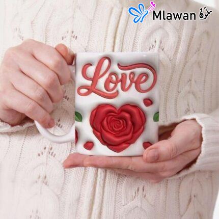 Love Coffee Mug Red Rose Valentines Gift