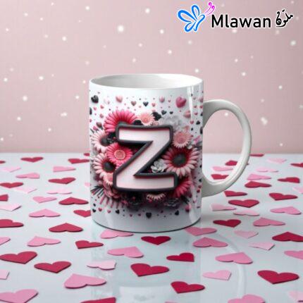 Mug Alphabet Z Coffee Tea floralMug Z flowers hearts Valentine giftAlphabet Z mug features pink floral