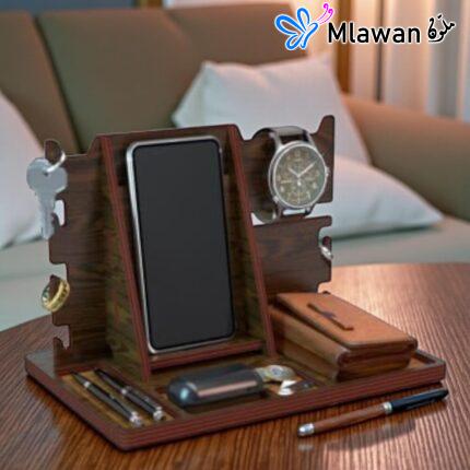 Wooden docking station organizer - Multifunctional Wood Phone Docking Station Organizer