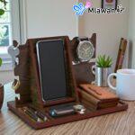 Multifunctional Wood Phone Docking Station Organizer - Nightstand gift for men.