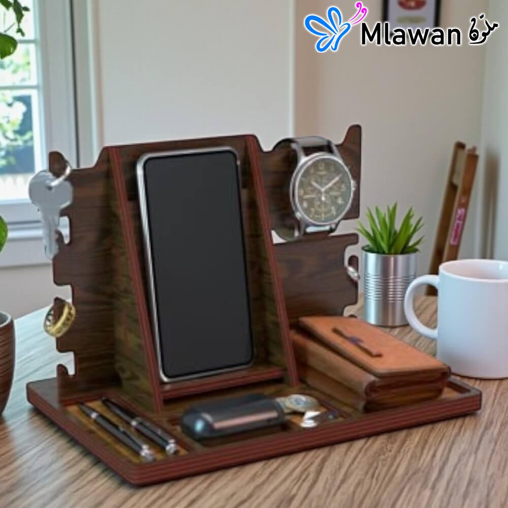 4797-5 (3) Multifunctional Wood Phone Docking Station Organizer - Nightstand gift for men.