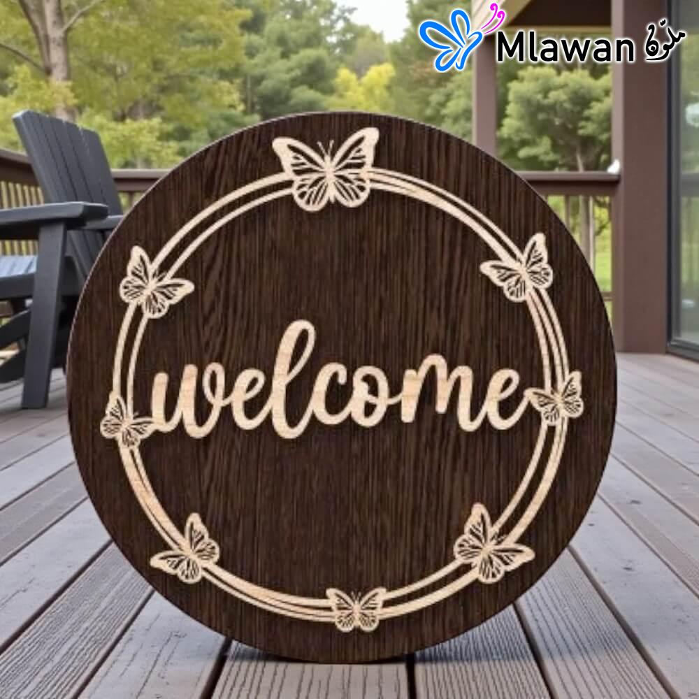 4815 (5) Welcome guests with wooden butterfly door hanger spring.