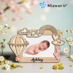 Personalized Wooden Baby Photo Frame Hot Air Balloon Newborn Announcement.