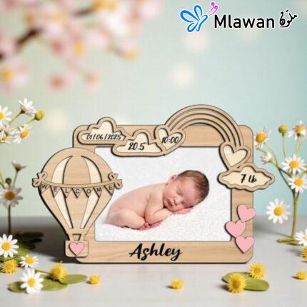 Personalized Wooden Baby Photo Frame Hot Air Balloon Newborn Announcement.