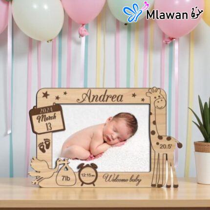 Personalized Wooden Baby Photo Frame Newborn AnnouncementWelcome Sign with Birth Date