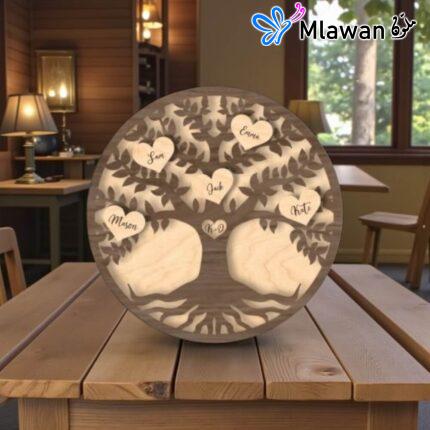 Personalized Wooden Family Tree Wall Decor Family Name Sign Custom Tree