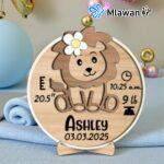 Personalized Wooden Baby Birth Announcement Lion Sign newborn gift