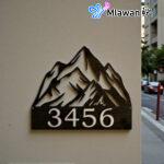 Mountain Silhouette Address Sign personalized house number mountain peak design.