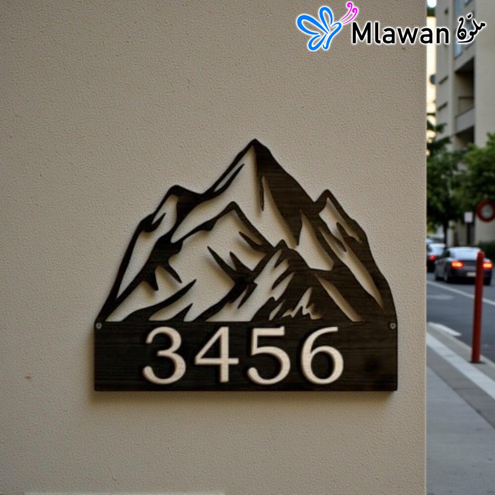 4898-2 (2) Mountain Silhouette Address Sign personalized house number mountain peak design.