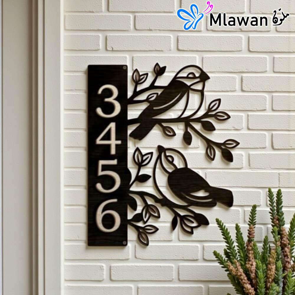 4898 (2) لافتة منزل مخصصة رقم تصميم طيور فرع شجرة تعزز جمال بيتك
