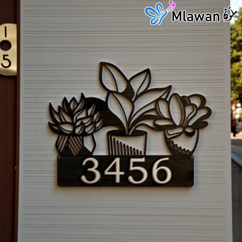 4898-6 (1) Personalized Address Plaque House Number Sign with Plant Motifs Design.