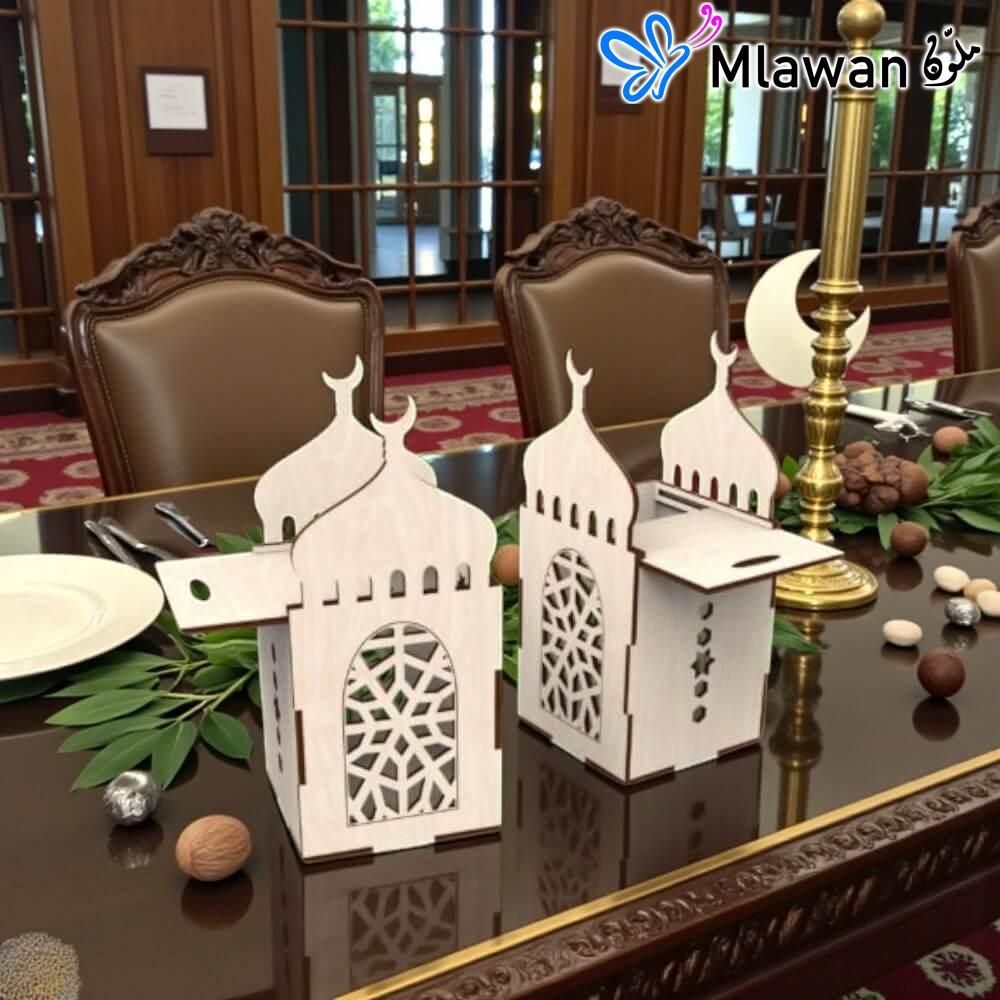 4934 (2) Ramadan Mubarak wooden mosque box decor.